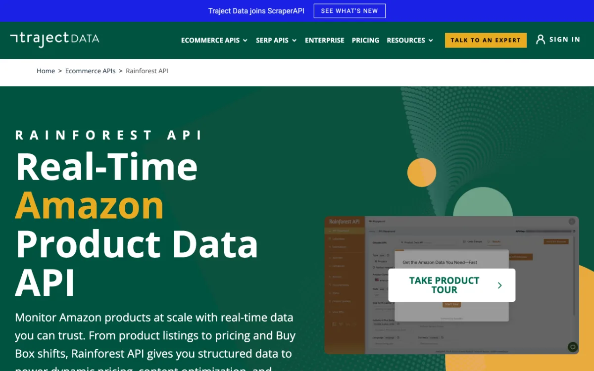Traject Data Rainforest API page, captured October 27, 2026