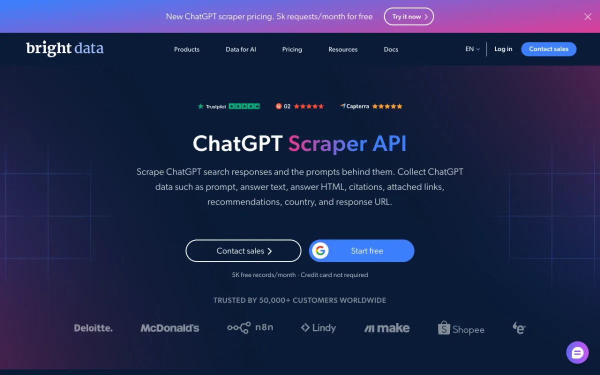 Bright Data ChatGPT Scraper API page, captured October 27, 2026