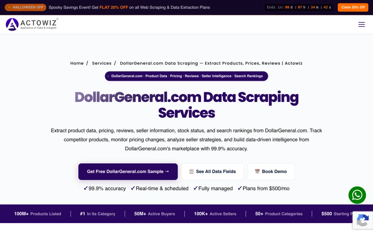Actowiz DollarGeneral.com data scraping page, captured October 31, 2026