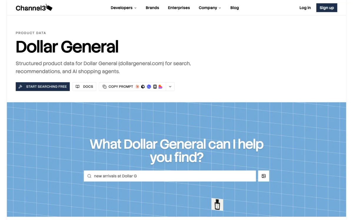 Channel3 Dollar General product data page, captured October 31, 2026