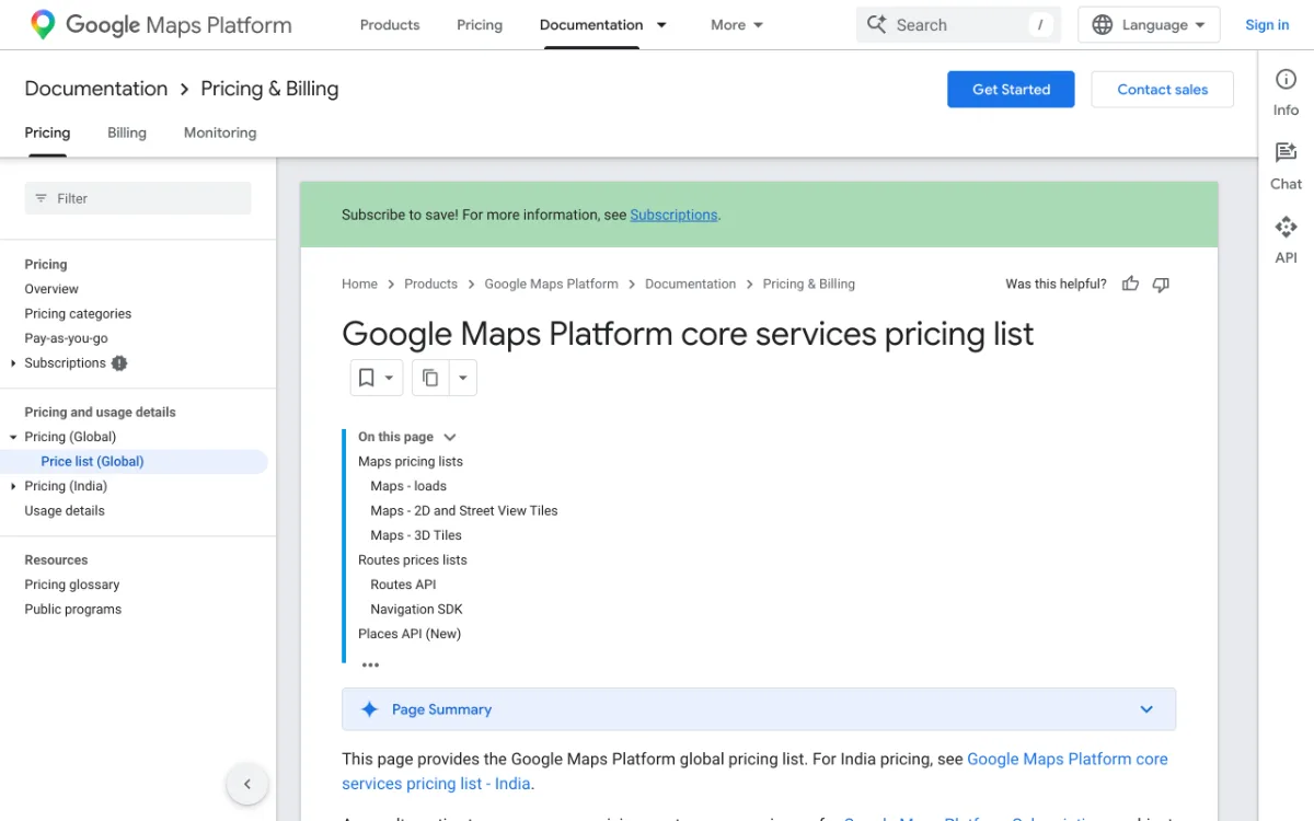 Google Maps Platform pricing page, captured October 27, 2026