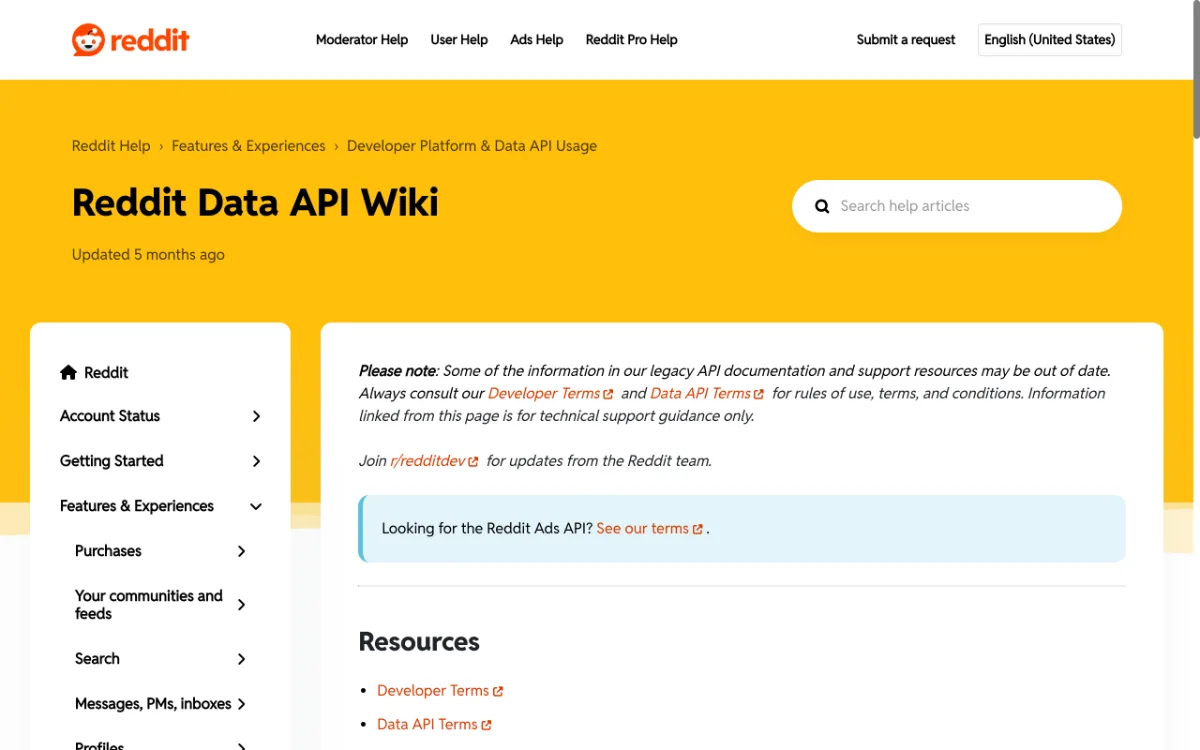 Reddit Data API Wiki, captured October 27, 2026