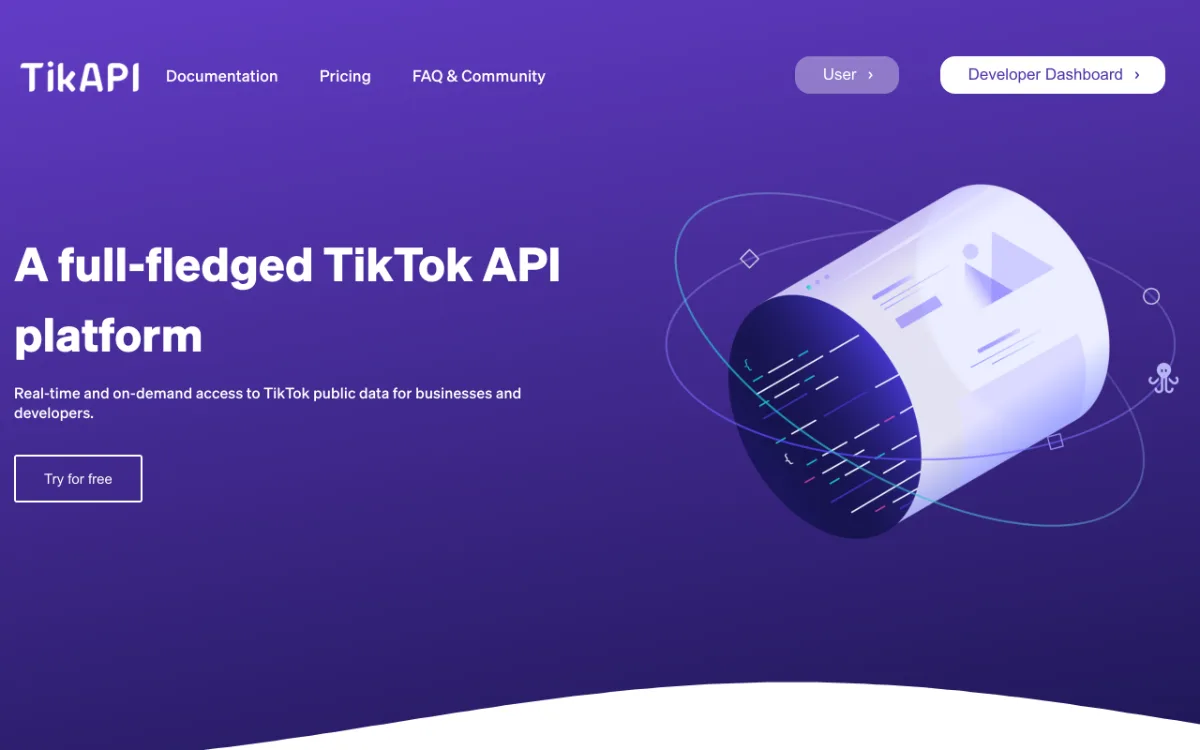 TikAPI home page, captured October 27, 2026