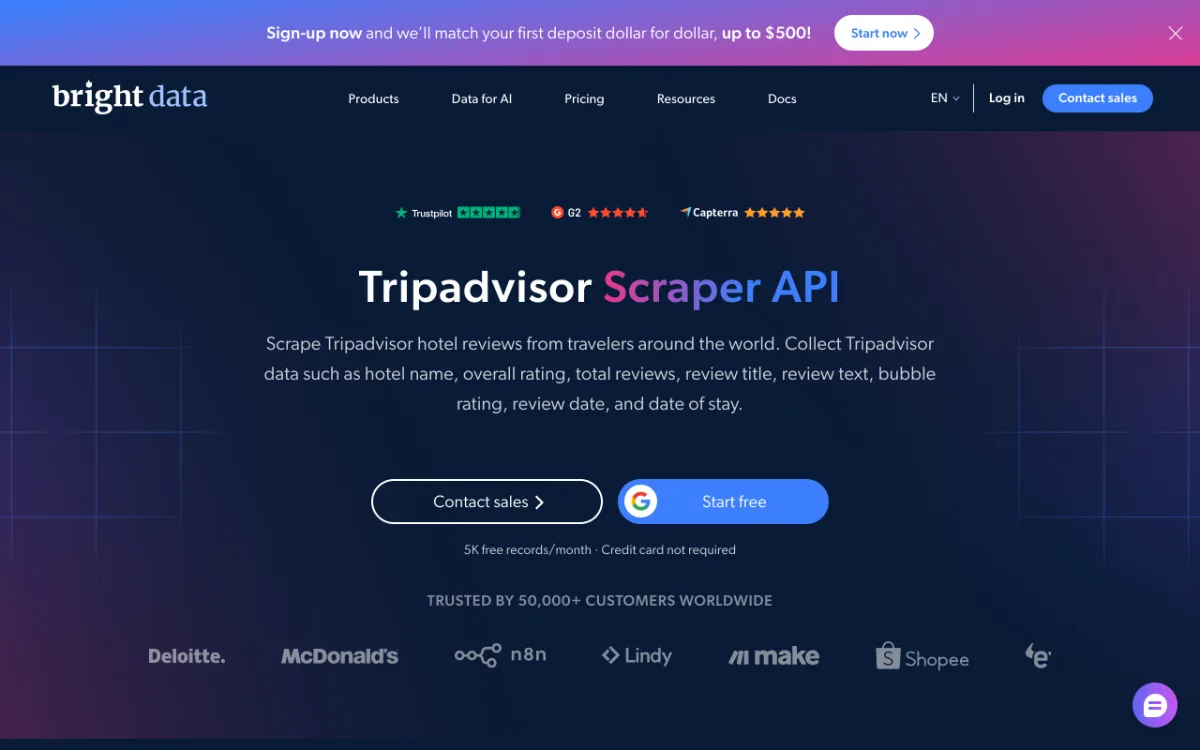 Bright Data Tripadvisor Scraper API page, captured October 27, 2026