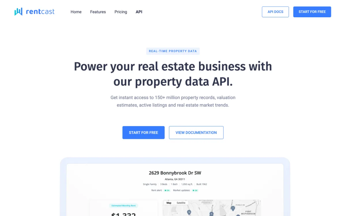 RentCast property data API page, captured October 27, 2026